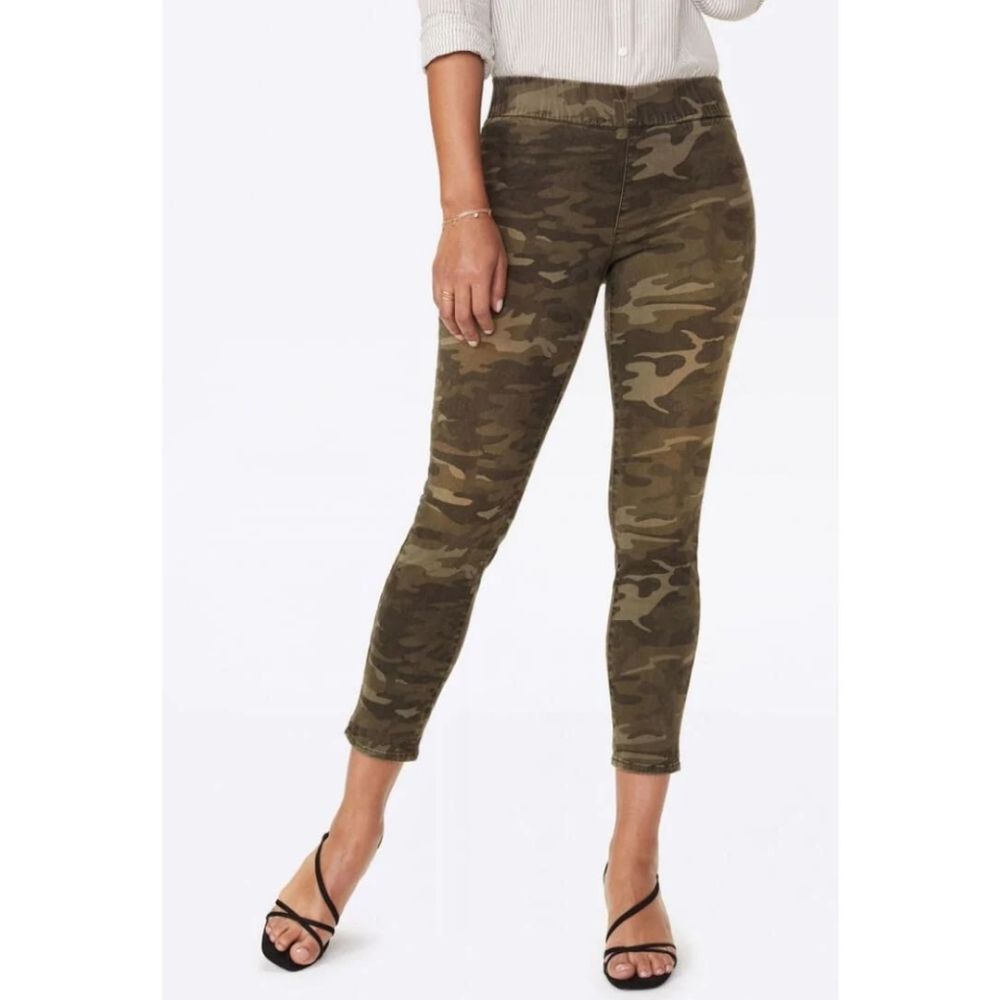 Nydj Pull On Skinny Stretchy Ankle Slit Camo Lift Tuck Technology Pants Size 14
